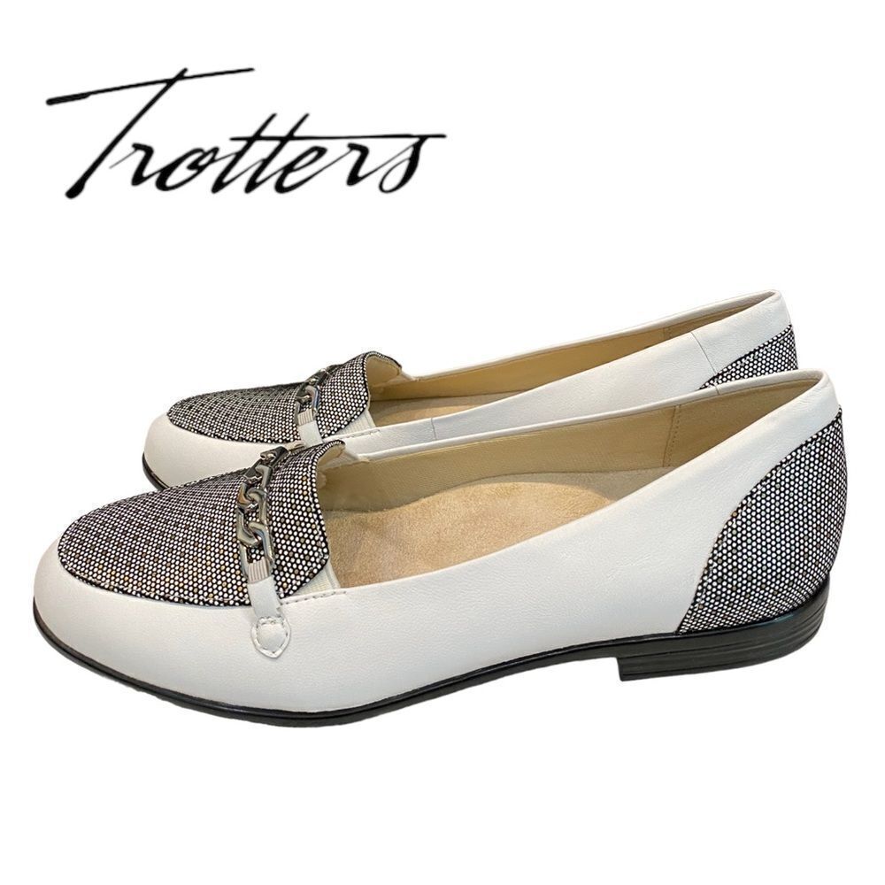 NEW Trotters Women's Anastasia White Foil Dots Leather Loafers Flats 6 6N